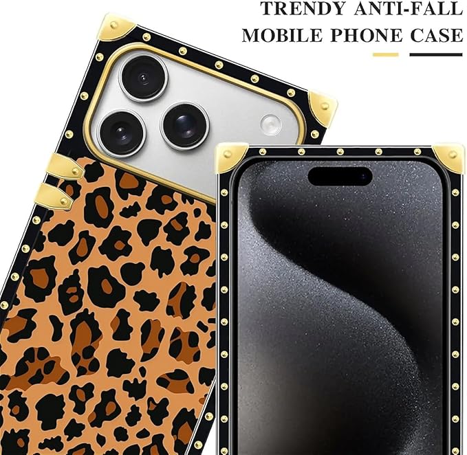 for iPhone 17 Pro Max Case Luxury Golden Decoration for Girl Women Soft TPU Shockproof Protective Hard PC Back for iPhone 17 Pro Max Crazy Pattern Brown Leopard Texture