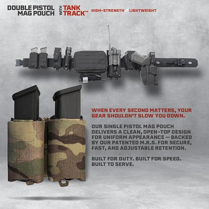 Double Pistol Magazine Pouch, Black, High-Strength Laminate Material, MOLLE Compatible, Magazine Retention System