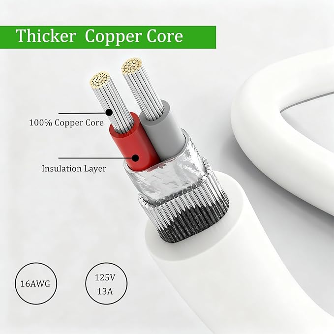 White Outdoor Waterproof 2 Prong Extension Cord 100 FT Heavy Duty ETL Listed Outside Power Cord for Lawn & Garden, 13A 1625W 16AWG Indoor Tool Extension Cords