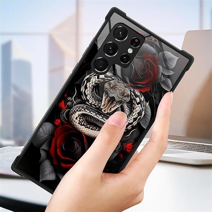 for Samsung Galaxy S22 Ultra Case, Entwined Rose Snake Pattern Graphic Design Girl Boy Soft Silicone Hard Acrylic Shock Protection for Samsung Galaxy S22 Ultra
