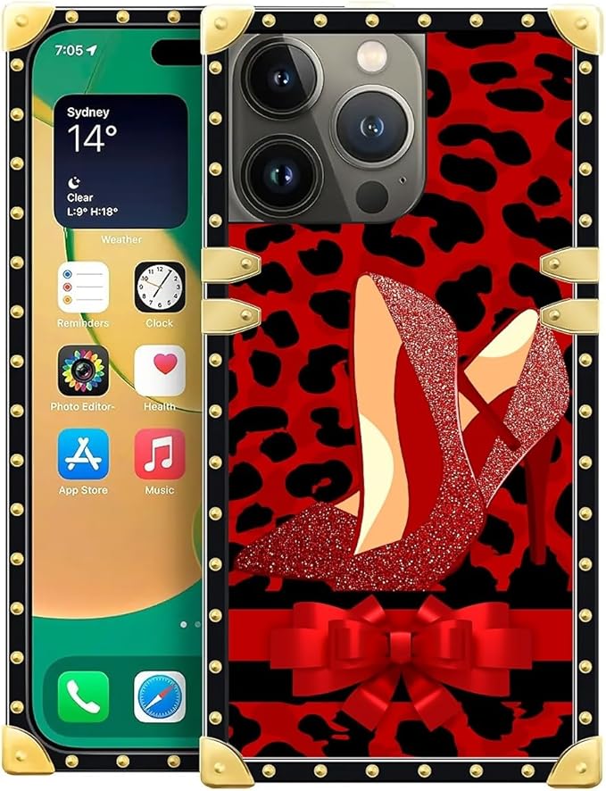 Compatible with iPhone 14 Pro Case, Elegant High Heels Luxury Golden Decoration for Girl Women Soft TPU Shockproof Protective Hard PC Back for iPhone 14 Pro