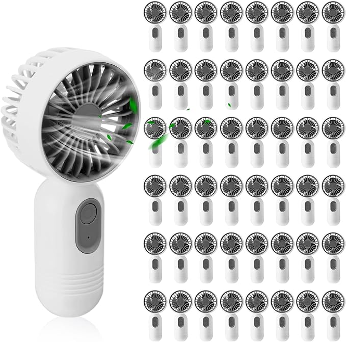 Rossesay 48 Pcs Mini Portable Fan Bulk Cute Handheld Lightweight Small Little Personal Hand Eyelash Fan 3 Speeds USB Rechargeable for Women Men Indoor Outdoor Makeup Travel (White)