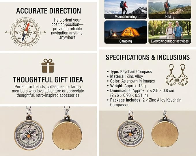 Pocket 2Pcs Outdoor Keychain Keychain for Camping Navigation Direction Tool