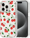 MOSNOVO Case for iPhone 15 Pro, [Buffertech 6.6ft Military-Grade Drop Protection] [Anti Peel Off Tech] Clear TPU Bumper Phone Case Cover Design - Cute Cherry