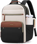 LOVEVOOK Laptop Backpack for Women, 17.3" Work Business Computer Backpack,Casual Daypack Purse, Travel Personal Item Bag for Gift, Cream Chestnut Brown