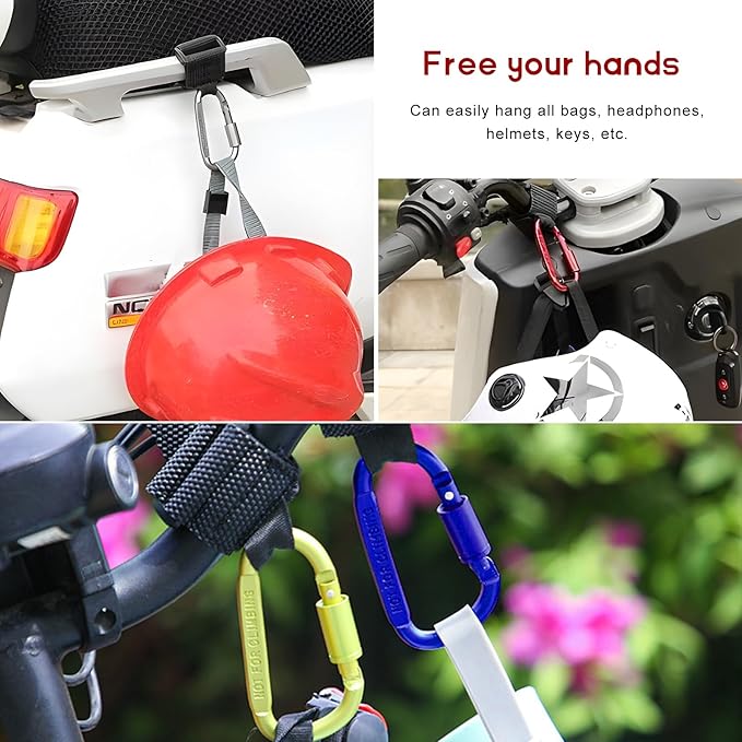 2 PCS UTV Hook for Hanging Headsets, Aluminum Alloy Stroller Carabiner Clips with Adjustable Strap, Multipurpose Roll Cage Hooks for Motorcycle Dirt Bike Scooter Owners (Golden)