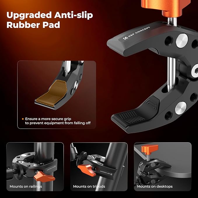 K&F CONCEPT 2 Pack Camera Mount Clamp, Super Crab Clamp with 1/4" Thread Holes for Round Pipe Flat Surface, Monitors, LED Lights, and Other Photographic Accessories