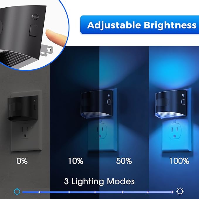 L LOHAS LED Night Light with Motion Sensor & Dusk to Dawn Sensor, Night Lights Plug into Wall with 30-100lm Adjustable Brightness, Dimmable Night Light for Bathroom Hallway, Blue, 2 Pack