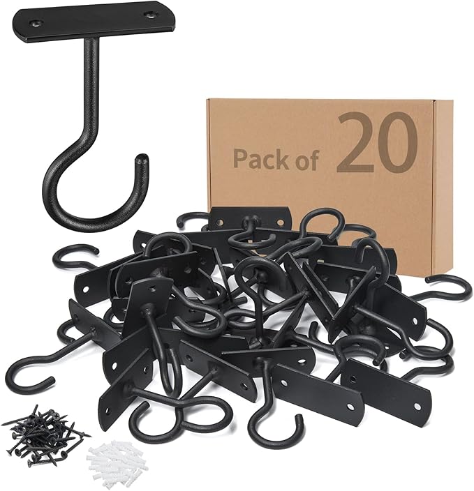 2.5in Ceiling Hooks Bulk for Hanging Plants 20Pack Black
