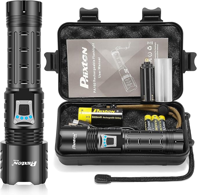 PHIXTON Rechargeable Flashlights High Lumens 10000 Super Bright Long Range 3280FT, Long Lasting 15H Powerful USB C LED Strong Flash Light High Powered, Heavy Duty, Zoomable, for Home Camping Gift