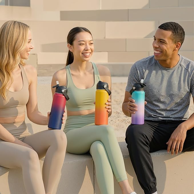 Fijinhom 24oz Insulated Stainless Steel Water Bottle, Wide Mouth Double Wall Vacuum, Silicone Straw, Sweat & Leak Proof, BPA Free Insulated Water Flask for Travel, Keep Cold 24h Hot 12h, Red
