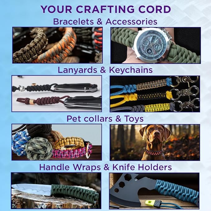 TECEUM 5/32" Paracord Rope 1000 – 1000ft / 200ft / 100ft / 50ft – Tactical Parachute Cord 4mm – 45+ Colors – Nylon String for Survival & Camping Gear – Stripe Cord for Survival – Utility Rope
