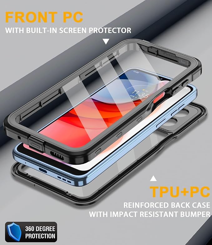 for Motorola Moto G Play 2024 Phone Case Waterproof with Built-in Screen Protector, Full Body Underwater Dustproof Shockproof Rugged Protective Cover for Motorola G Play 2024 Black