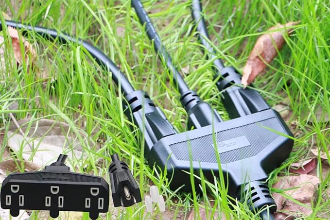 3 Outlet Extension Power Cord 105℃ Temperature Resistant Waterproof Cable 14AWG 15A 3 Prong Heavy Duty Outdoor Extension Cord,10Feet(3.1Meters,Black)