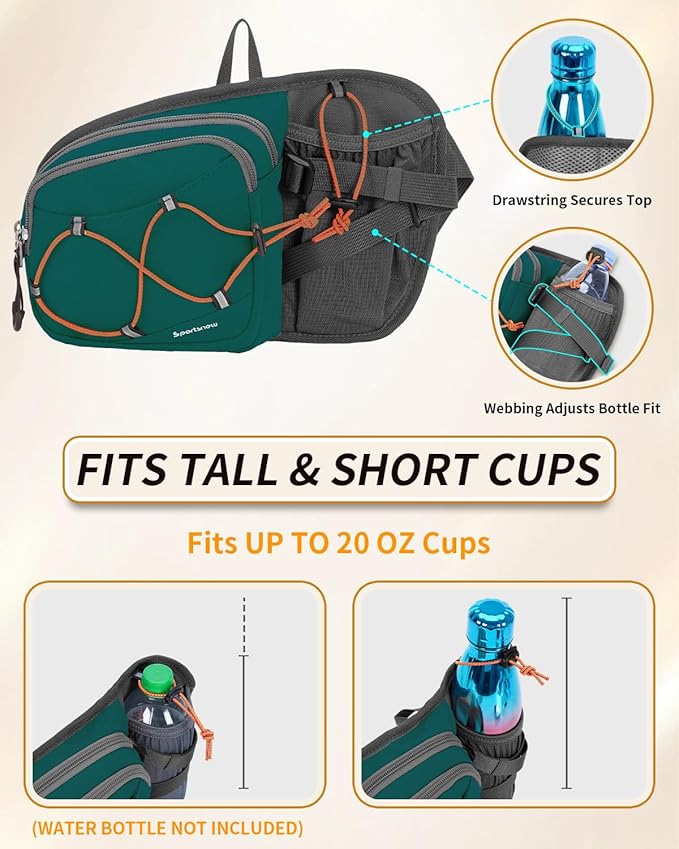 sportsnew Hydration Waist Pack with Water Bottle Holder, 2L Large Fanny Pack for Running Hiking Dog Walking, Water-Resistant Crossbody Waist Bag for Men Women, Patent Pending