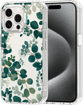 MOSNOVO Case for iPhone 15 Pro Max, [Buffertech 6.6ft Military-Grade Drop Protection] [Anti Peel Off Tech] Clear TPU Bumper Phone Case Cover Design - Eucalyptus