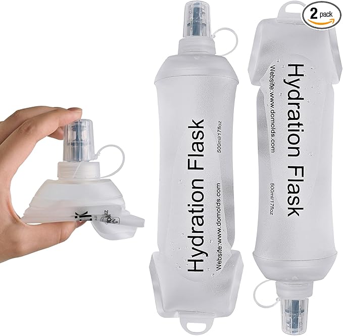 2Pcs 500ml Soft Flask, TPU Collapsible Soft Water Bottle for Hydration Pack, Running Vest, Leak-Proof Folding Water Bottle for Hiking Cycling Climbing Jogging- Wihte