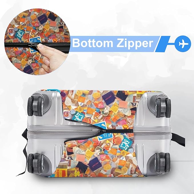 ANNA QUEEN Vintage Travel Stickers Gir Luggage Cover -Stretchable Airplane Suitcase Protector Sleeve,Universal Washable Fit for 32-34 Inch Checked Baggage,Water Resistant Durable Luggage Protector