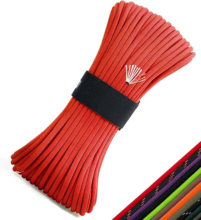 Survival Paracord 550 Fire Paracord Survivor Cord Nlyon Rope 10 Strands US Military Type III 550 Parachute Cord with Integrated Fishing Line, Fire-Starter Tinder 4 in 1