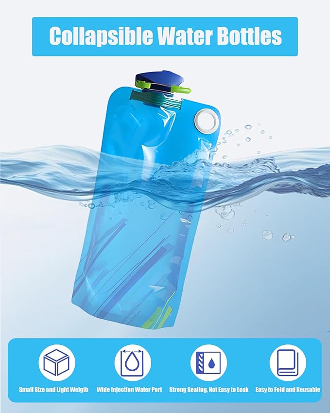 4 Pack Collapsible Water Bottle with Carabiner, 33oz Foldable Reusable BPA-Free Water Bottles with Leakproof Lid for Traveling Hiking Camping Biking