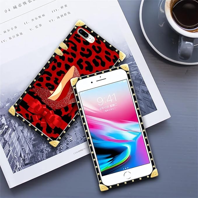 Compatible with iPhone 8 Plus 7 Plus Case, Elegant High Heels Luxury Golden Decoration for Girl Women Soft TPU Shockproof Protective Hard PC Back for iPhone 8 Plus 7 Plus