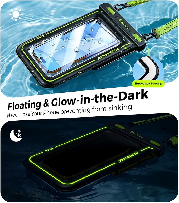 Rorhxia [Enhanced Waterproof Freedom] IP68 Waterproof Phone Pouch Double Space, Floating Waterproof Phone Case with Lanyard Dry Bag for iPhone 17 Pro Max 16 15 S26 S25 Travel Beach & Water Adventures