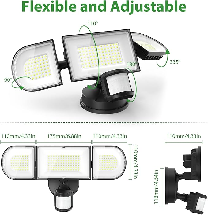 iMaihom 180W 18000LM Motion Sensor Outdoor Light with Remote, Dusk to Dawn LED Security Flood Light, 6500K Hardwired Wall Light, 3 Modes, 3 Brightness Levels, IP65 for Garage Yard Black