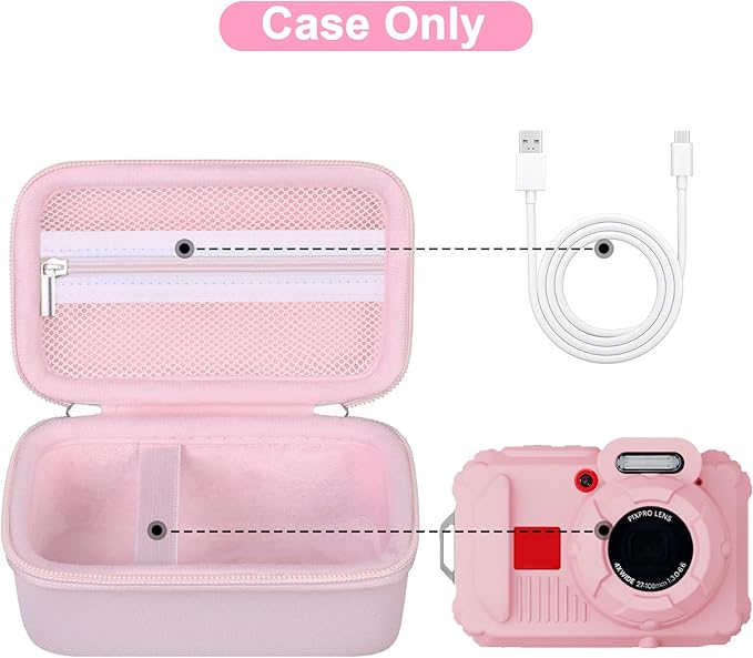 Canboc Carrying Case for KODAK PIXPRO WPZ2 Rugged Waterproof Digital Camera, Underwater Photography Camera Bag, Mesh Pocket fits USB Cable, Battery, Adapter, Jelly Pink (Case Only)