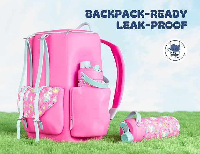 POWCAN 2 Pack 18 oz Kids Insulated Water Bottle for School: Leakproof, 2-in-1 Straw Spout Lid, BPA-Free, Keep Cold 24 Hrs, Stainless Steel Cup for Sports, Travel, Gift for Girls Boys Daughters Sons