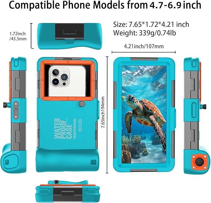 Underwater Phone Case for Snorkeling, [50ft/15M] Professional Deep Diving Waterproof Phone Case for iPhone 17-7 Pro/Pro Max/Plus/Mini, 16/17E, SE 2/3, Galaxy S10-S25 Plus/Ultra, A21-A56 [Blue]
