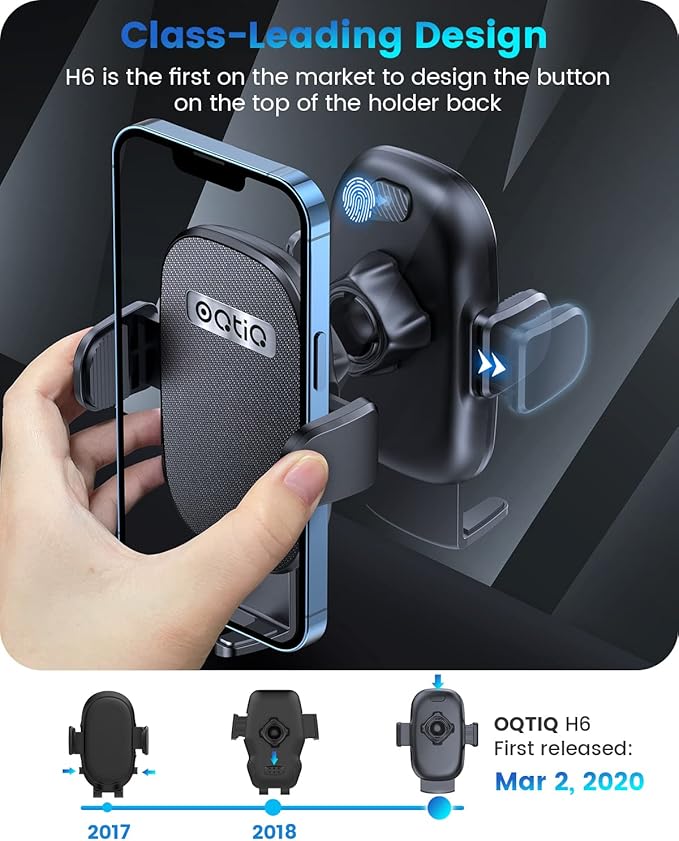 OQTIQ 3-in-1 Car Phone Mount for Dashboard, Windshield & Air Vent – Strong Suction Cup Holder with Adjustable Arm & 360° Rotation – Universal Car Cell Phone Holder for iPhone & Android Smartphones