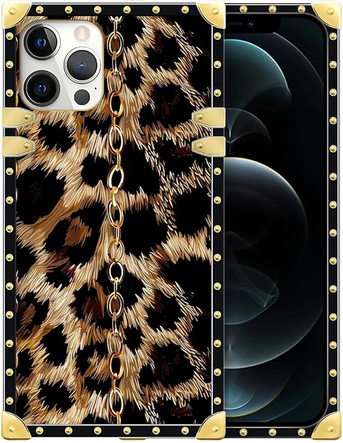 Compatible with iPhone 12 Pro Max Case, Seamless Gold Chain Leopard Luxury Golden Decoration for Girl Women Soft TPU Shockproof Protective Hard PC Back for iPhone 12 Pro Max