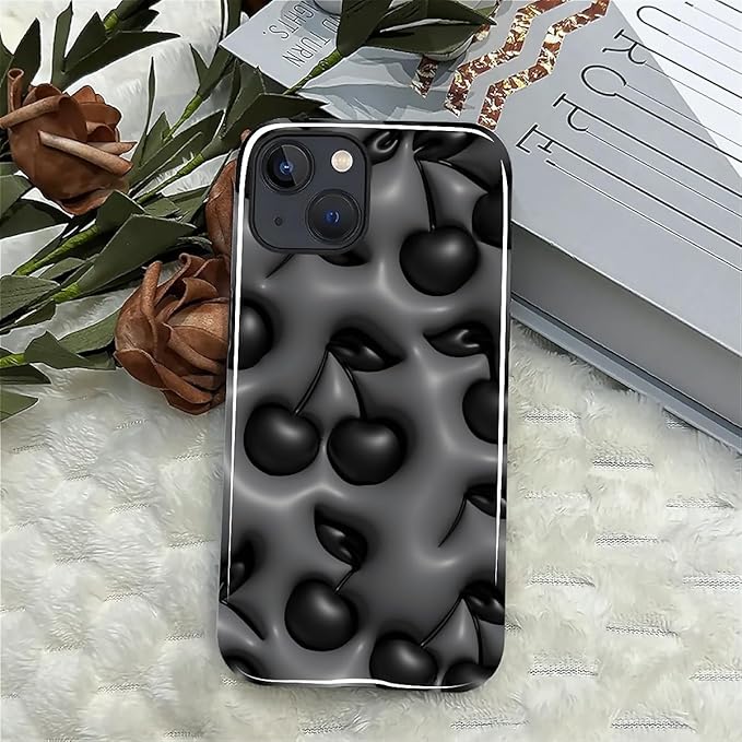 for iPhone 14 Plus Case,HL2 Cute Cool Cherry Black Hybrid 2 Layer Hard Shell Silicone Protective Pattern Design Case