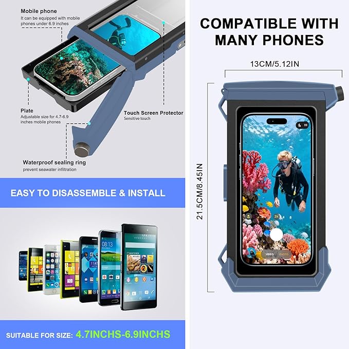 2026 Diving Snorkeling Phone Case for iPhone 17/16/15/14/13/12/11 Pro Max/XS/X Samsung Galaxy S26/S25/S24 Professional Scuba Dive Waterproof Underwater Photo Video Cover (5TH Gen, Blue-)
