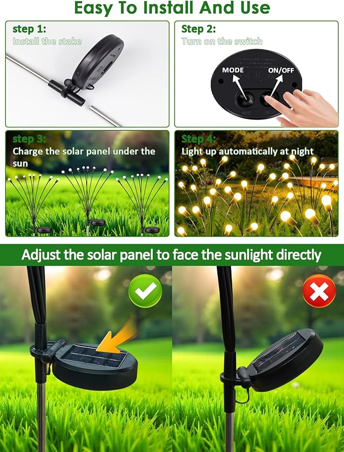 2026 Upgraded Solar Lights Outdoor, 10 Pack Solar Garden Lights with 2 Modes, Firefly Lights Outdoor Waterproof, Sway by Wind, Twinkle Firefly Light for Yard Patio Path Garden Decoration (Warm White)