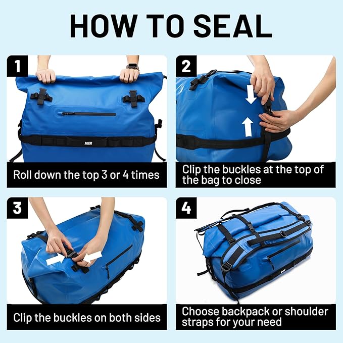 MIER Waterproof Duffel Bag Motorcycle Dry Bag Backpack Large Roll-Top Heavy Duty Dry Duffle Bags for Kayaking Camping Boating Gym Beach Cruise Ship, 60L/80L