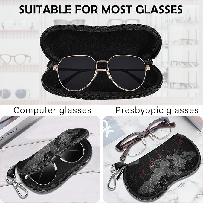 Glasses Case Sunglasses Eyeglass Soft Case Zipper Light Neoprene Pouch with Metal Belt Clip Aesthetic Cute Women Men