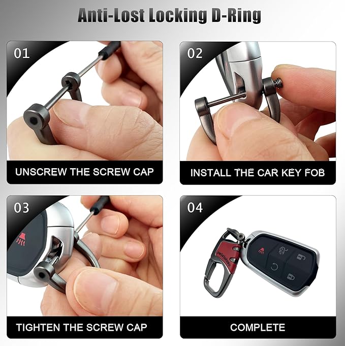 Keychain with Carabiner Clip, 4 Heavy Duty Key Rings and D Ring for Men's Car Key Fob Holder Fits Belt Loops