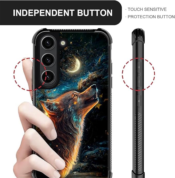 for Samsung Galaxy S23 Case, Star Cave Hungry Wolf Pattern Graphic Design Girl Boy Soft Silicone Hard Acrylic Shock Protection for Samsung Galaxy S23