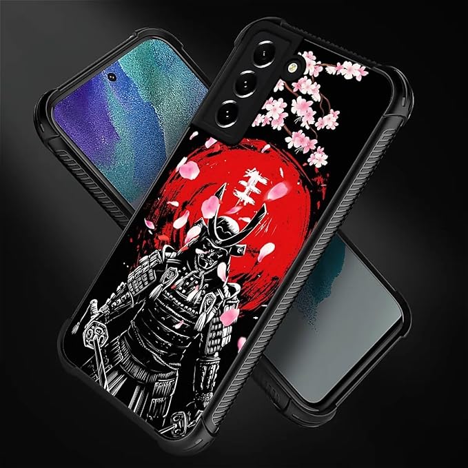 for Samsung Galaxy S21 Case, Sakura Japanese Samurai Pattern Graphic Design Girl Boy Soft Silicone Hard Acrylic Shock Protection for Samsung Galaxy S21