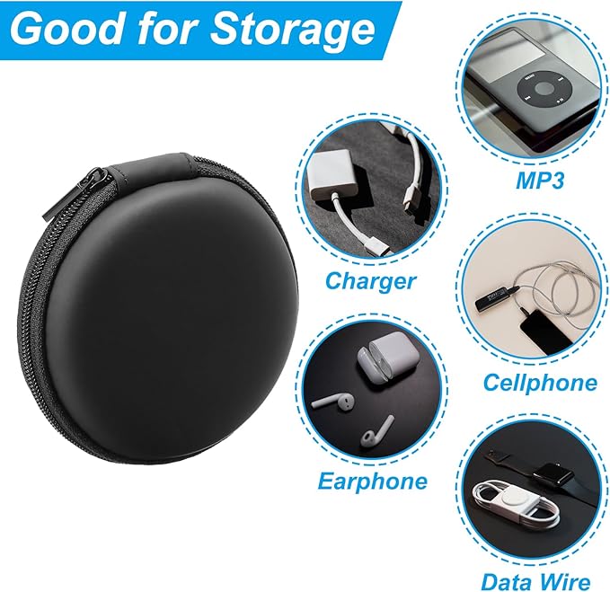 PATIKIL 3.54" Diameter Electronic Organizer Case, 2Pcs EVA Hard Waterproof Round Travel Carrying Case with Zipper for Digital Multimeter, Camera, Charger Cord, Earphone, Black