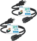 DEWENWILS 3Ft Outdoor Extension Cord, Short Extension Cord 16 AWG SJTW for Indoor Use, 3 Prong Grounded Outlets Plugs, Small Power Cable for Decor and Lights, Black, ETL Listed, 2 Pack