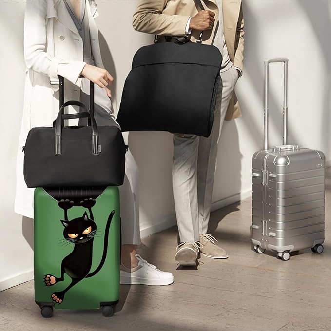 ANNA QUEEN Black Cat Hanging Cartoon Luggage Cover,Cute Stretchable Suitcase Protector Sleeve,Washable Fit for 24-26 Inch Checked Baggage,Water Resistant Durable Luggage Protector