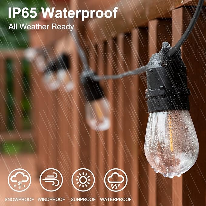 2 Pack x 27Ft Outdoor String Lights, S14 LED, IP65 Waterproof, Connectable, Warm White, for Patio, Edison Vintage, 918Ft Maximum, Shatterproof