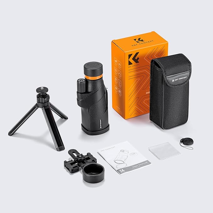 K&F Concept® 80x100 Monocular-Telescope for Adults IP68 Waterproof High Powered with Smartphone Adapter & Tripod, with BAK4 Prism and FMC Lens, for for Bird Watching Hunting Hiking Camping Travelling