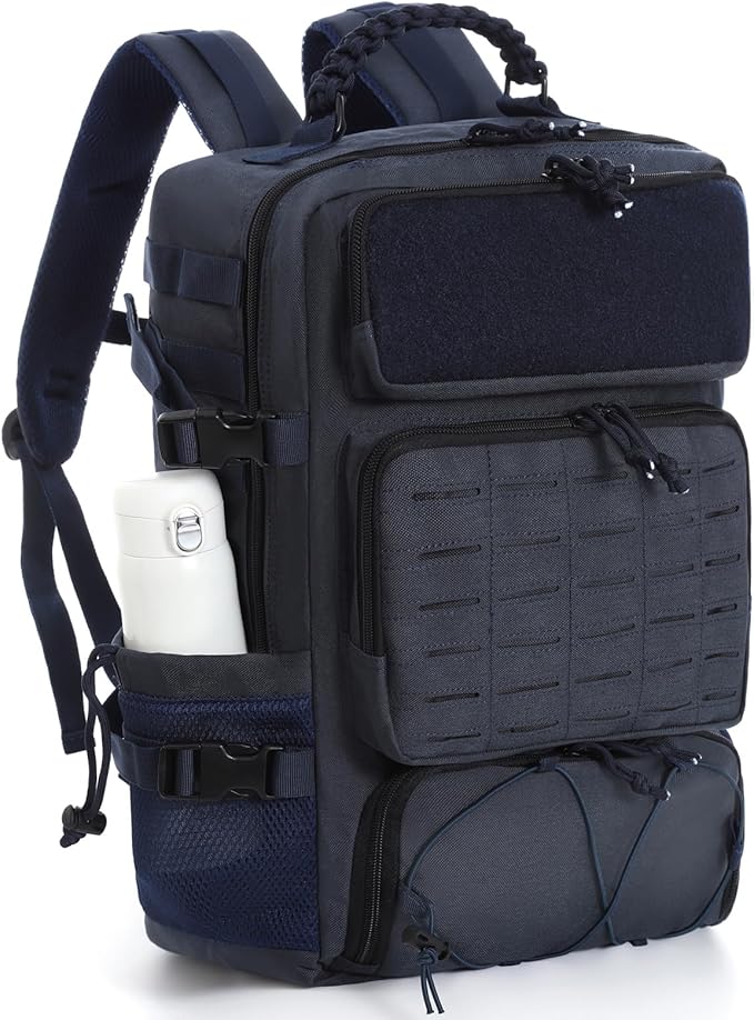 Tactical Backpack for Men, Military Backpack with Shoe Compartment, Travel Hiking Hunting Gear Bag with Molle System, Blue