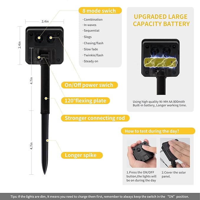 2 Pack Solar Powered Outdoor Patriotic Star String Lights, 100 LED 33 FT Each July 4th Decorative Lights, 8 Lighting Modes, Waterproof for Independence Day Party Patio Garden Decor, Red White & Blue