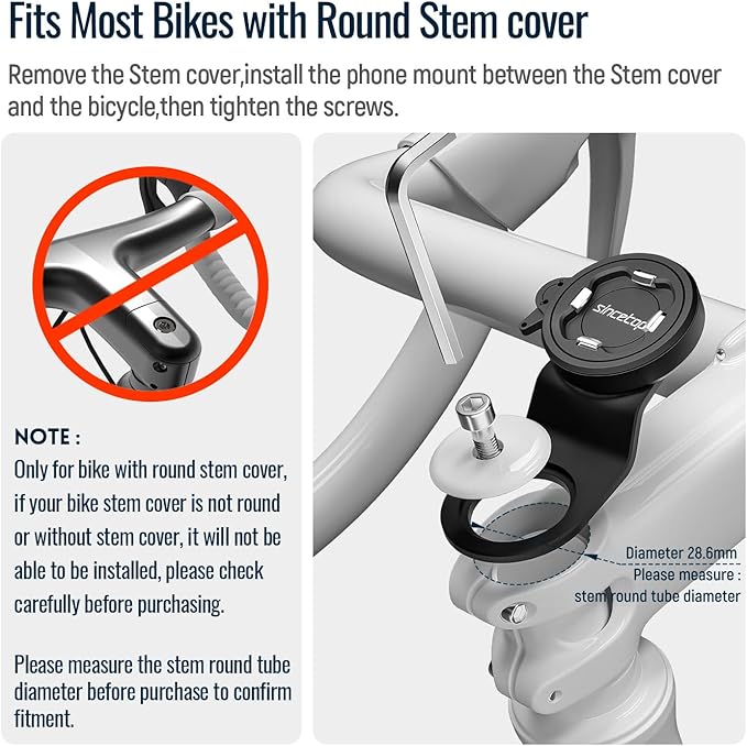 sincetop Bike Phone Mount,Mountain Bicycle Stem Cell Phone Holder,Universal Aluminum Handlebar Phone Clamp,MTB Road Bike Cycling Mobile Phone Clip,Quick Attach/Release 【Series C-2nd Gen】