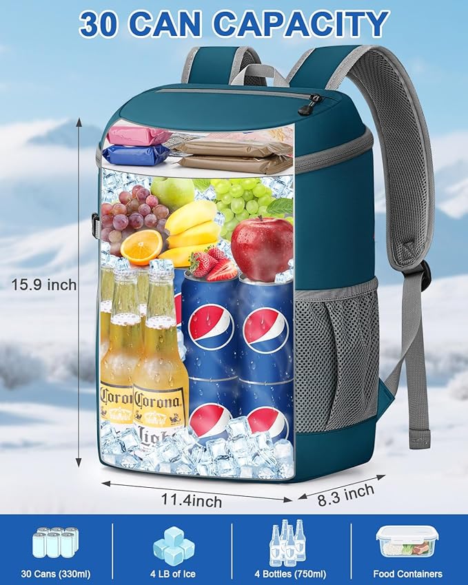 Pritent Cooler Backpack for Men Women Insulated Waterproof Backpack Cooler Leak Proof Cooler Bag Lightweight Lunch Backpack for Camping Beach Travel Picnic