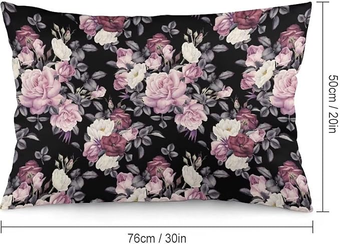Vintage Floral Throw Pillow Covers Set of 2 Queen Size Pink Rose Peony Flower Blossom Black Pillow Cushion Cases Standard Pillow Cases Decorative Pillowcase 20X30 Inch for Sofa Bed